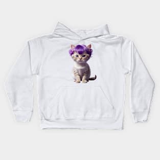 Funny purple wig cute kitty kitten fashion cat Kids Hoodie